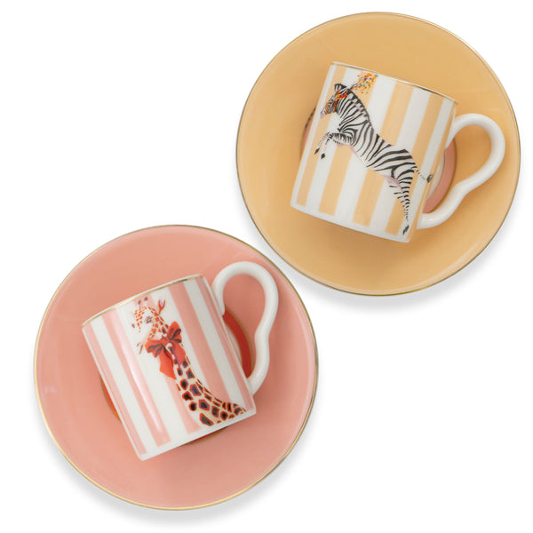 Set 2 tazzine espresso con piattini GIRAFFA E ZBRA – Nina Maison