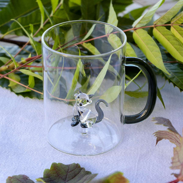 Tazza In Vetro Borosilicato Con Cane In Vetro Colorato All'interno