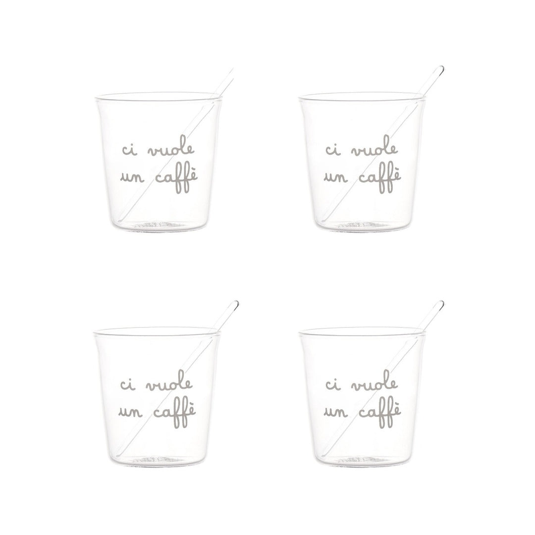 Set 4 bicchieri in vetro Ci vuole un caffè