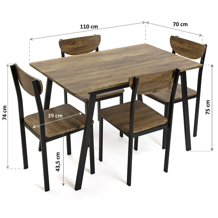 Set tavolo con 4 sedie stile industriale