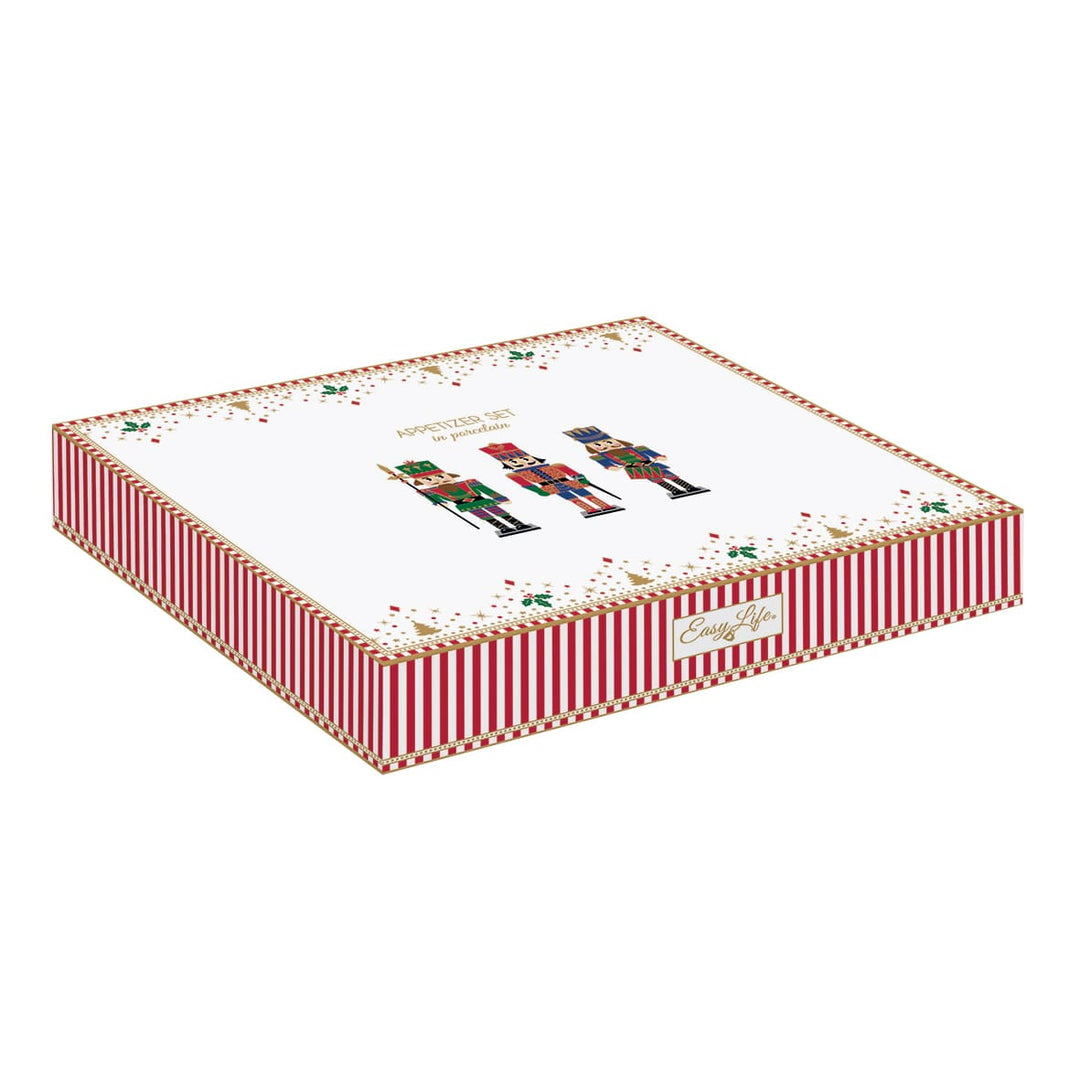 Set aperitivo c/3 ciotoline in porc. e base in bamboo NUTCRACKER