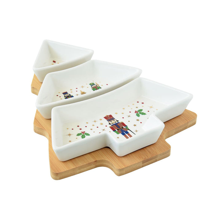 Set aperitivo c/3 ciotoline in porc. e base in bamboo NUTCRACKER