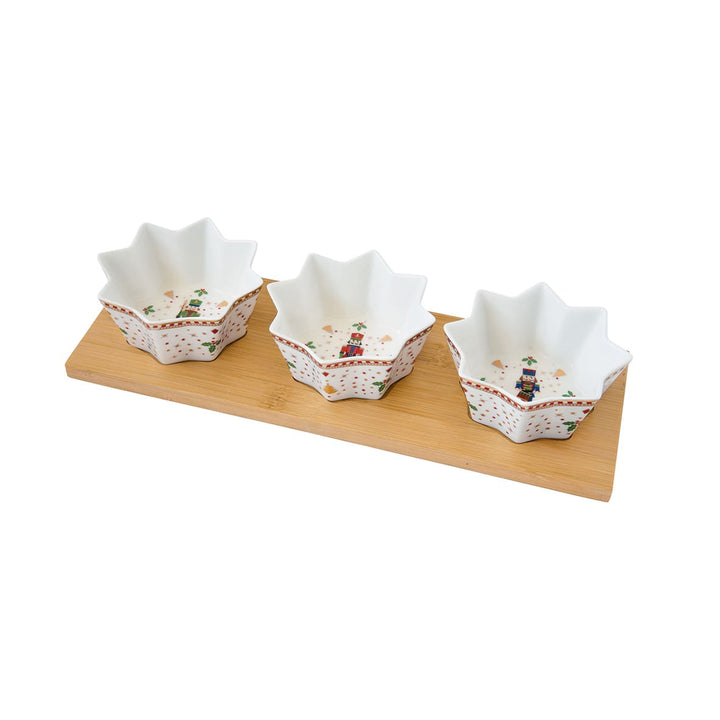 Set aperitivo c/3 ciotoline in porc e vass in bamboo NUTCRACKER