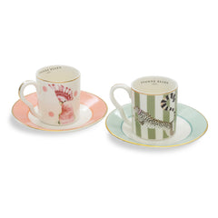 Set 2 tazzine espresso con piattini PAPPAGALLO E GHEPARDO – Nina Maison