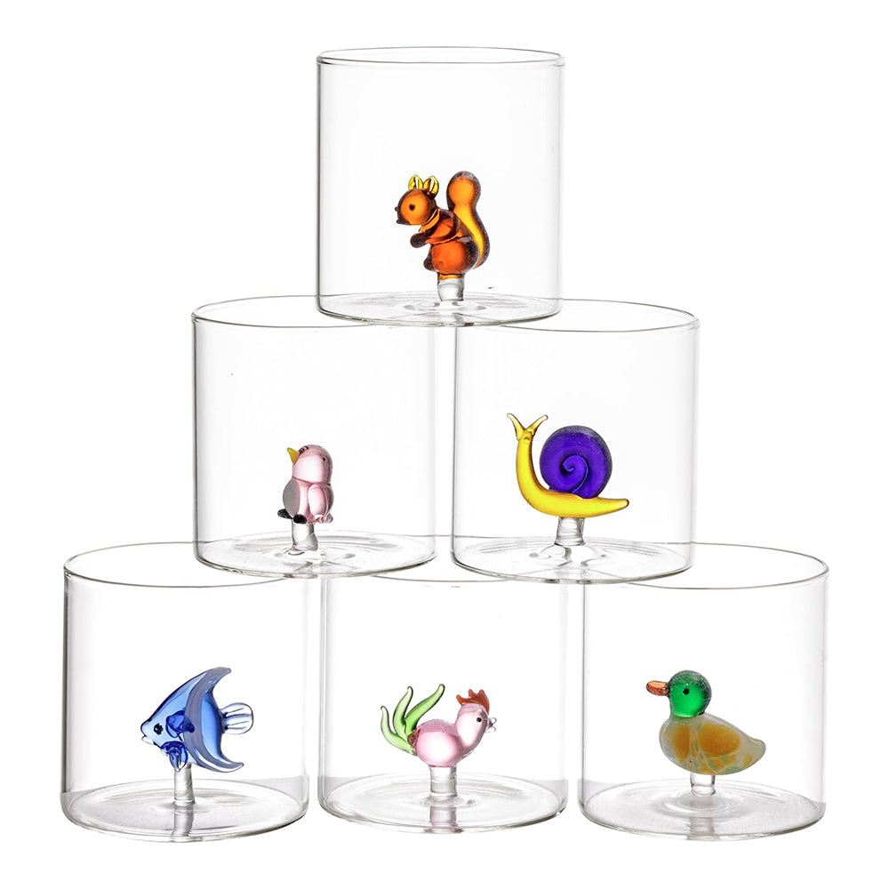 Set 6 bicchieri animaletti vetro borosilicato