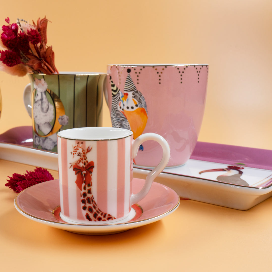 Set 2 tazzine espresso con piattini GIRAFFA E ZBRA