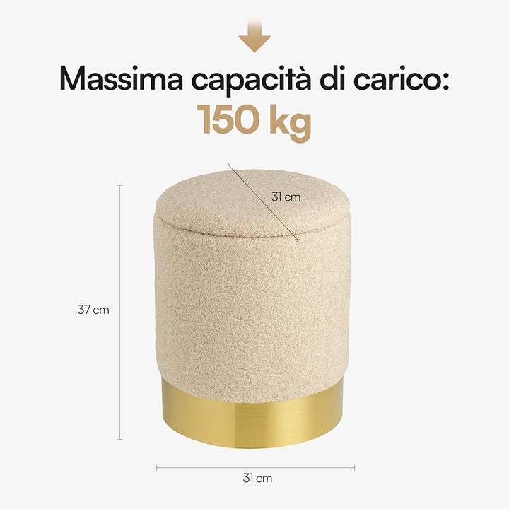 Pouf cilindrico apribile base metallo dorato SHERPA