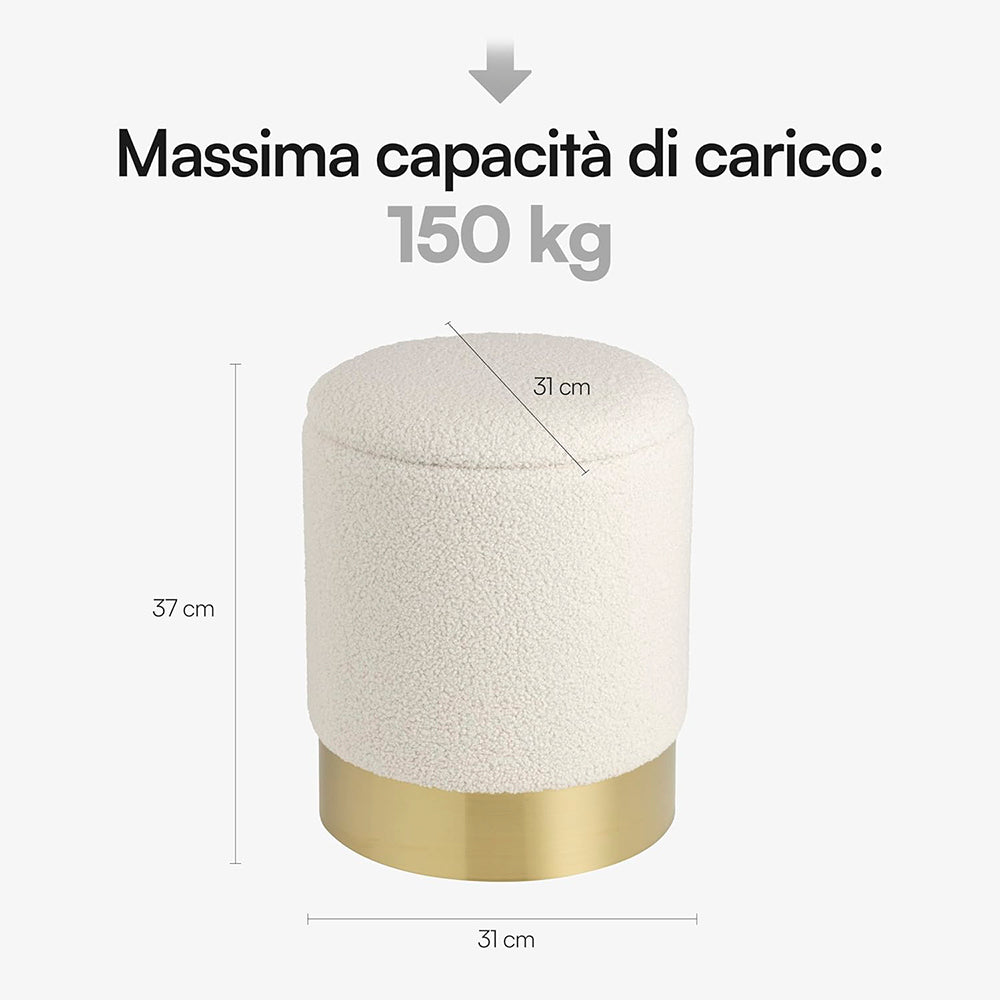 Pouf cilindrico apribile base metallo dorato SHERPA