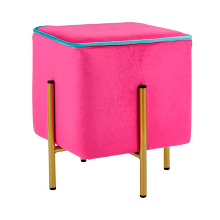 Pouf quadrato velluto fuxia bordo turchese zampe oro