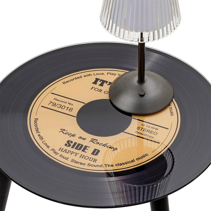 Tavolino tondo disco vinile in vetro temperato