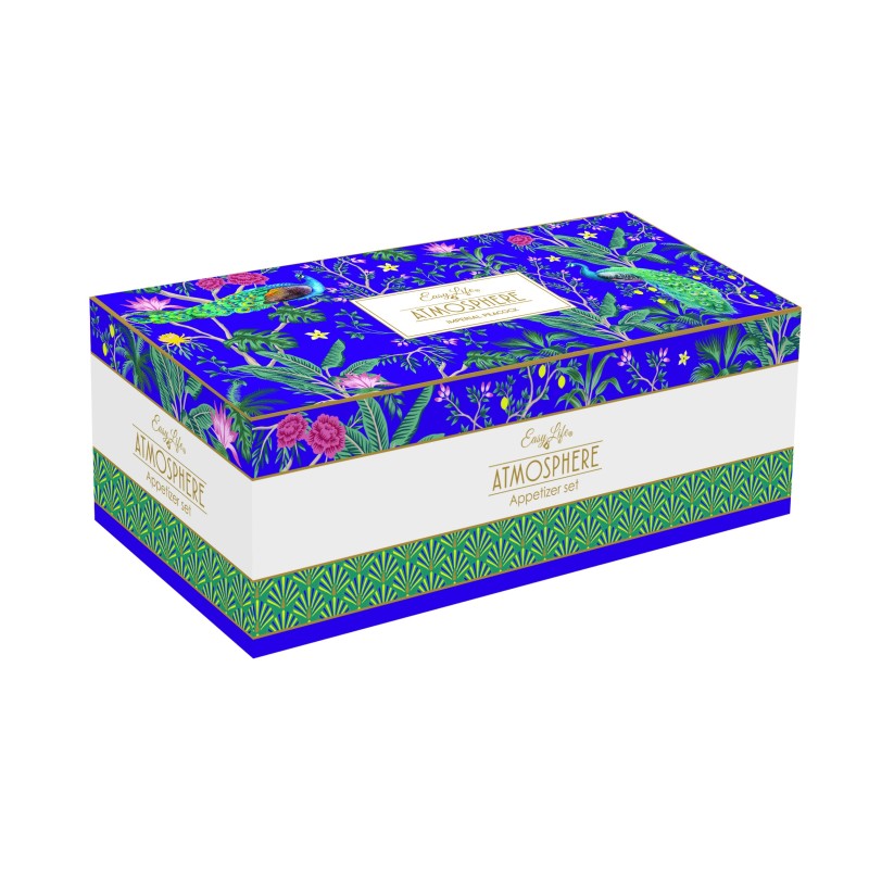 Set aperitivo in bamboo c/4 ciotole in porcellana IMPERIAL PEACOCK