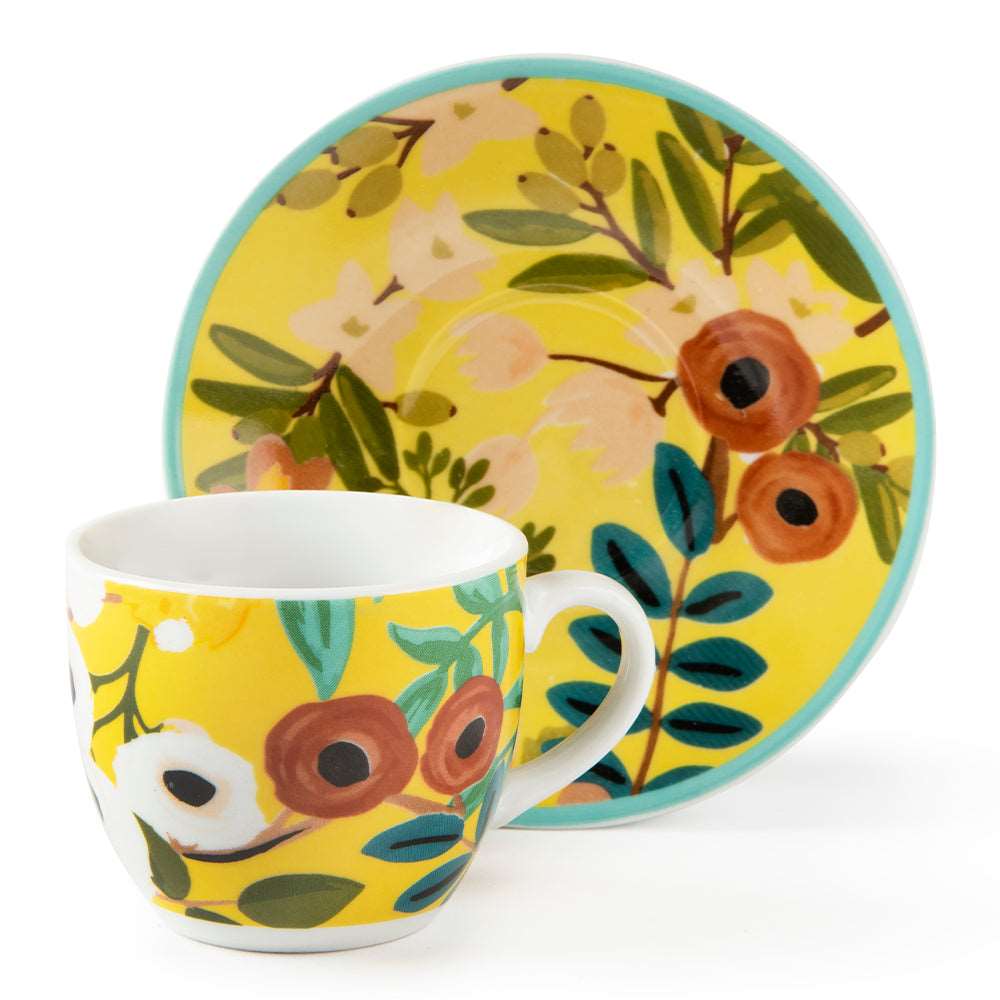 Confezione 6 tazze caffè con piattino  decoro FIORI FRIDA