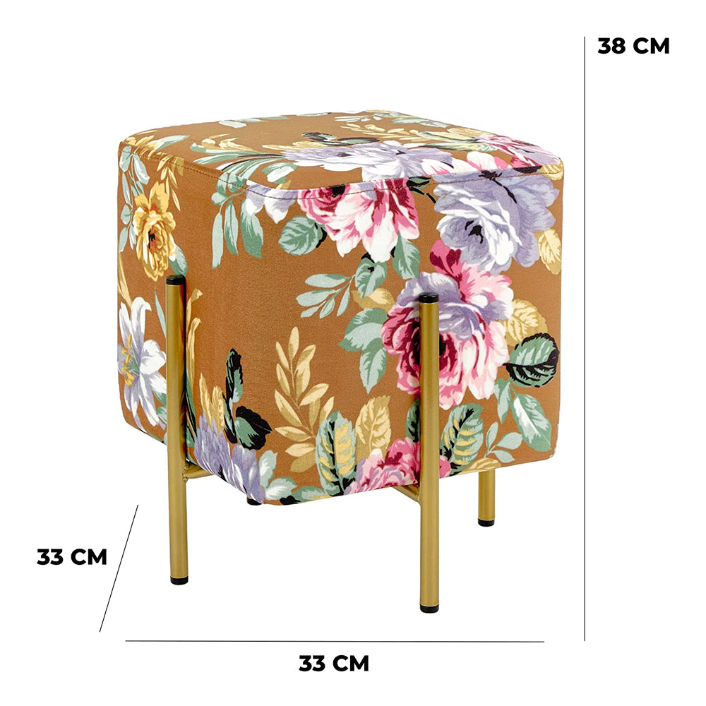 Pouf quadrato velluto rose base cognac, zampe oro