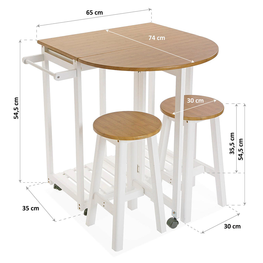 Set tavolo e 2 sgabelli salvaspazio, stile industriale