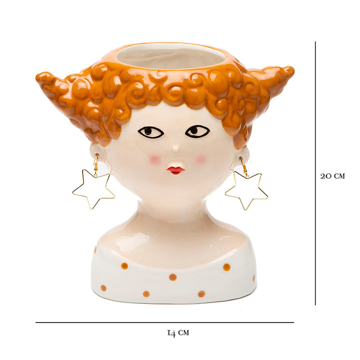 Stellina girl capelli rossi ricci orecchini stella vaso ceramica