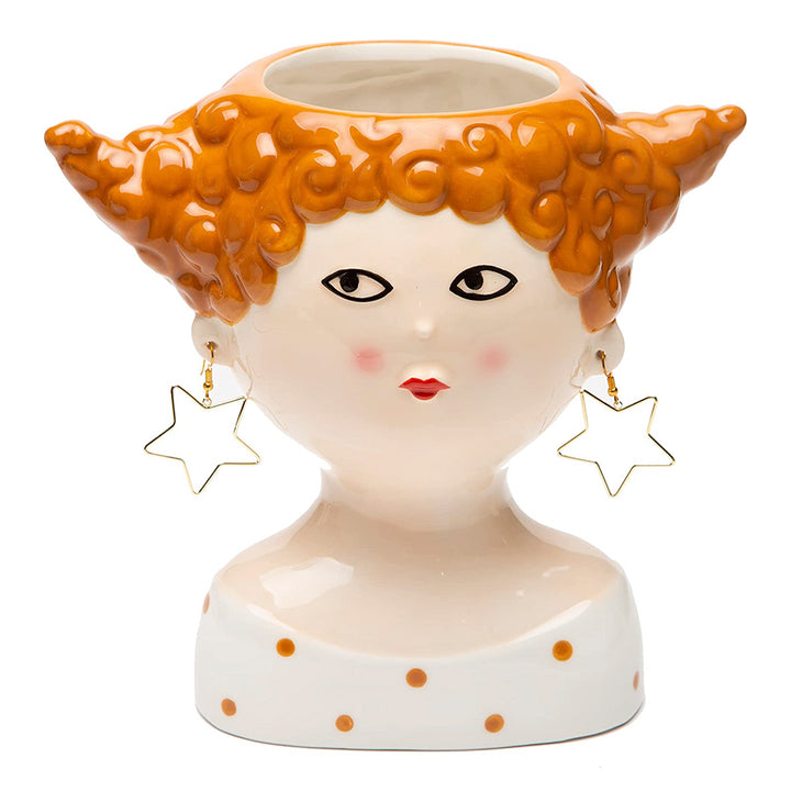 Stellina girl capelli rossi ricci orecchini stella vaso ceramica